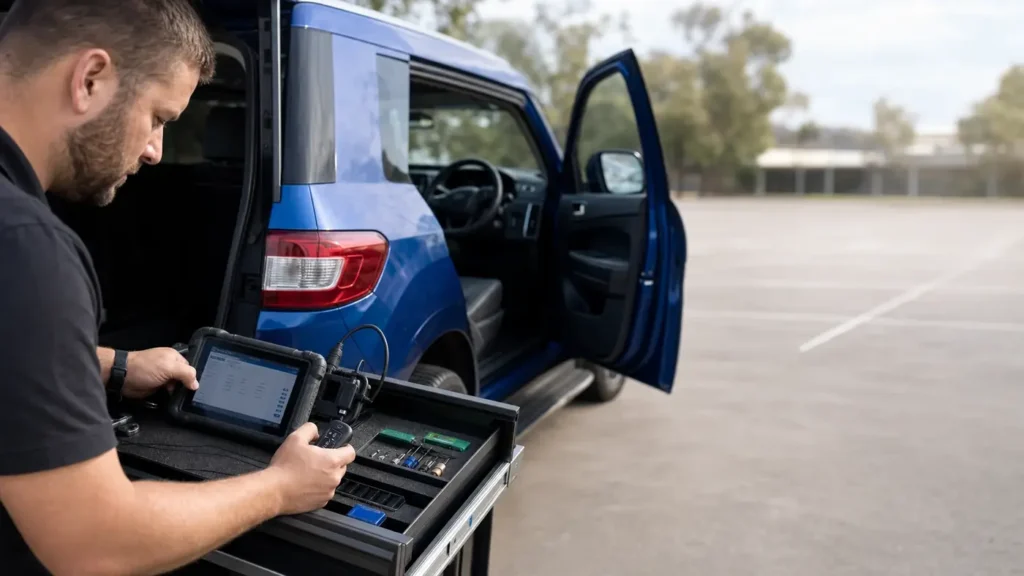 Automotive mobile workstation by a mobile auto and motorcycle locksmith in Werribee