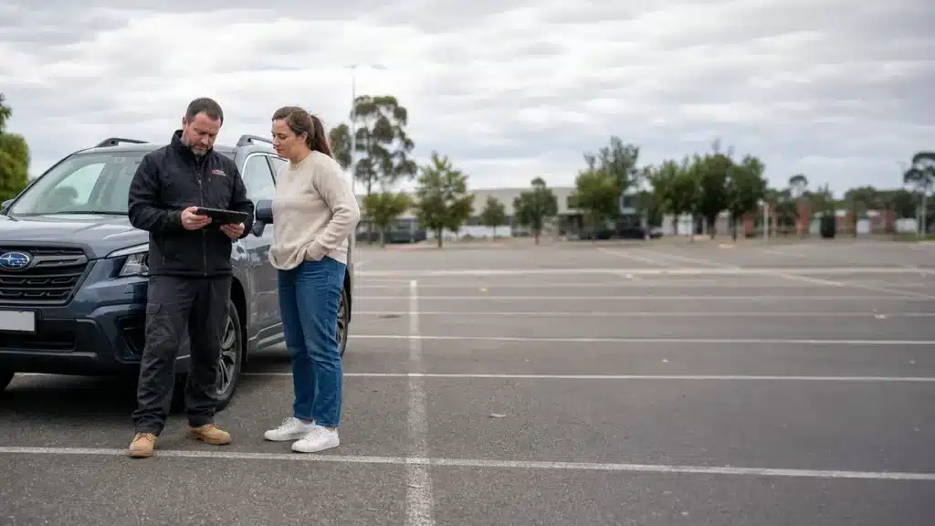 Mobile auto locksmith assisting a Subaru Forester driver roadside in Werribee