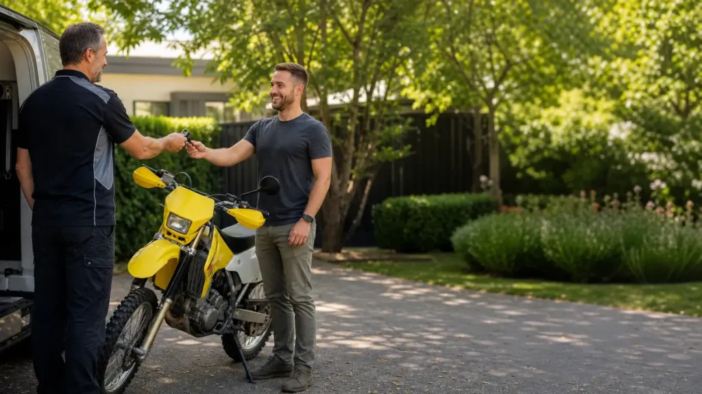 Motorcycle trail key handover by a mobile auto and motorcycle locksmith in Werribee